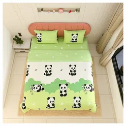 Famyo Kids' 85x95 In 4 Piece Super Soft Reversible Bedding set - Green Panda Design image 2