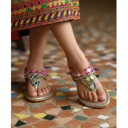 LIL PITAARA Beads & Mirror Work Embellished Zari Sandals - Gold image 3