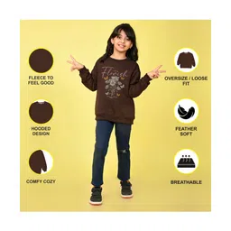 NUSYL Fleece Knit Full Sleeves Floral Printed Light Winter Sweatshirt - Brown image 4