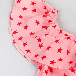 Hugsntugs Woven Cotton Sleeveless Star Printed Top - Pink & Red image 5