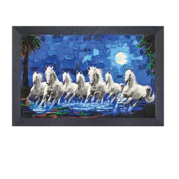 nest ART Blue & White Synthetic Wood Running Horses Wall Art image 2