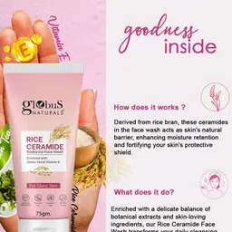 Globus naturals Set Of 2 Rice Ceramid Face Wash -75g & Face Scrub-50g image 5