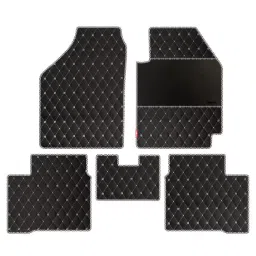 Elegant Luxury Leatherette Black & White Carpet Car Mat Compatible With Volkswagen Polo 2014 Onwards-image-97