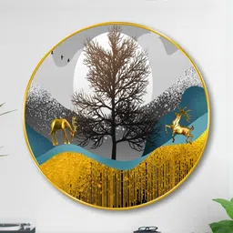 Myntra Elegant Homes Gold-Toned Round Deer and Tree Paintings Wall Art 20" x 20"-picture-15