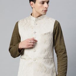 MANQ Men Woven Design Jaquard Silk Nehru Jacket-picture-41