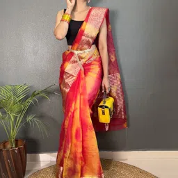 V3 FASHION STUDIO Woven Design Handloom Leheriya Saree image 5