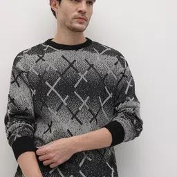 The Roadster Life Co. Geometric Self Design Round Neck Pullover-picture-22