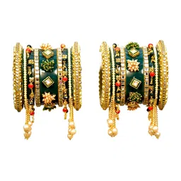 Align Set Of 2 Gold-Plated Stones Studded & Beaded Chudas Bangles image 2