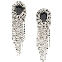 StyleCast Silver-Plated Stones Studded Tasselled Teardrop Shaped Drop Earrings image 4