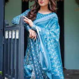 MAHARANI COUTURE Ethnic Motifs Print Zari Pure Linen Banarasi Saree image 5