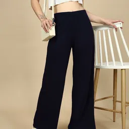 PYNK Women Solid Knitted Palazzos-image-10