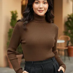 SZN Women Turtle Neck Slim Fit T-shirt-picture-14