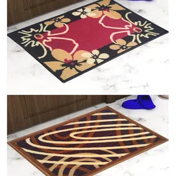 Athom Living Premium Anti Skid Doormat Pack of 2 - Brown & Maroon-image-55