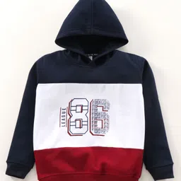 Earth Conscious Full Sleeves League 86 Printed Color Blocked Fleece Hoodie Sweatshirt - Navy Blue White & Maroon-picture-24