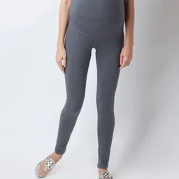 Blush 9 Over The Bump Solid Maternity Leggings - Grey-image-66