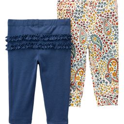 Carter's 100% Cotton Ankle Length Pull On Pants Printed with Frill Detailing Pack of 2 - Blue & White-picture-15