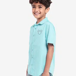 Bonkids Half Sleeves Disney Featuring Mickey Mouse Embroidered Shirt - Blue-picture-15