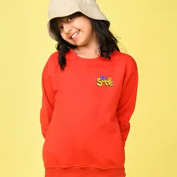 NUSYL Fleece Full Sleeves Smile Text & Butterfly Printed Oversized Sweatshirt - Red-picture-11