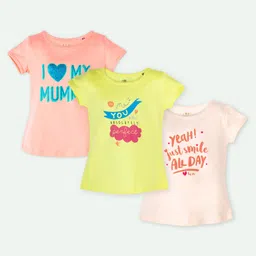 Ariel Cotton Knit Pack Of 3 Half Sleeves Typography Printed Tops - Orange & Yellow-picture-37