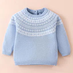 ToffyHouse Knitted Cotton Full Raglan Sleeves Sweater Set With Argyle Design - Light Blue image 2