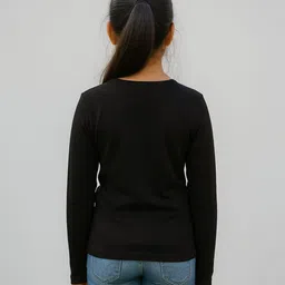 Charm n Cherish Cotton Blend Knit Full Sleeves Solid Tee - Black image 3