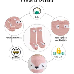 SYGA Set of 4 Cotton Printed Socks - Grey & Blue & Pink image 3