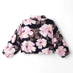 CrayonFlakes Rayon Woven Full Sleeves Floral Printed Shirt Style Crop Top & Coordinating Belted Palazzo Set - Navy Blue image 4