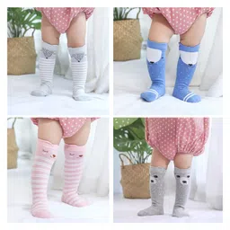 SYGA Set of 4 Cotton Printed Socks - Grey & Blue & Pink image 4
