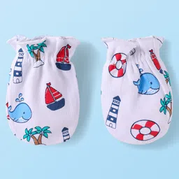 Babyhug 100% Cotton Knit Mittens with Stripe & Nautical Theme Pack of 3 - Red White & Navy Blue image 5
