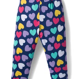 Babyhug Cotton Lycra Knit Full Length Leggings with Stretch with Heart & Rainbow Print Pack of 3 - Light Orange Pink & Navy Blue image 5