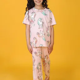 YK Girls Graphic Printed Round Neck Pure Cotton T-shirt & Pyjamas-picture-28