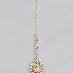 I Jewels Women Gold Plated White Stone Kundan Maang Tikka image 2