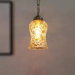 Fos Lighting Luster Etched Glass & Cast Brass Antique Ceiling Hanging Light - No1-SamaMahak-HL1 image 2