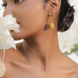 Rubans Voguish Stainless Steel 18K Gold Plated Circular Drop Earrings image 4