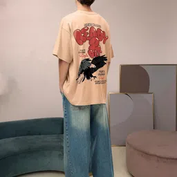 PRONK Typography Printed Drop-Shoulder Sleeves Oversized Cotton T-shirt image 3