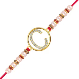 Vighnaharta Gold Plated Cubic Zirconia Studded C Alphabet Thread Rakhi image 4