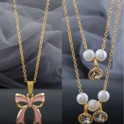 Birado Jewellery Set Of 2 Stainless Steel Gold-Plated Artificial Beaded Minimal Chain-picture-43