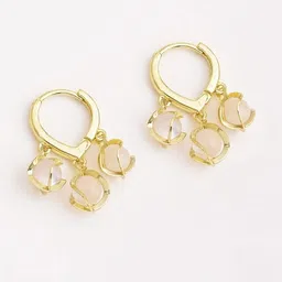 Zaphariq Gold-Plated Artificial Beaded Korean Teardrop Shaped Drop Earrings image 4