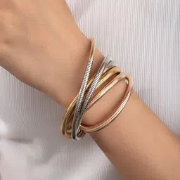 SAPRAA TRENDS Gold Plated Stainless Steel Layered Cuff Bracelet-image-6