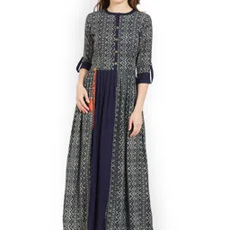 Kvsfab Women Blue & Multicoloured Printed A-Line Kurta-image-50