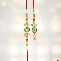 MISHAV Set Of 3 Artificial Stones Studded And Beaded Bhaiya Bhabhi Rakhis-picture-26