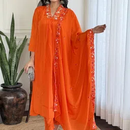 LAZZLY Women Empire Sequinned Kurta with Trousers & With Dupatta-picture-15