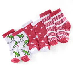 Cute Walk by Babyhug Non Terry Anti Bacterial Ankle Length Socks Dino Design Pack of 3 - Pink & White-image-61