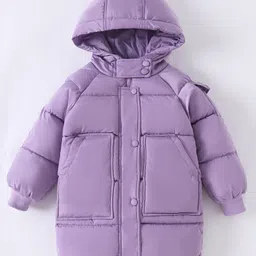 Kookie Kids Full Raglan Sleeves Padded Hooded Jacket with Solid Colour - Purple-picture-30