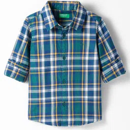 UCB Cotton Woven Full Sleeves Shirt With Checkerd Design - Blue-picture-19