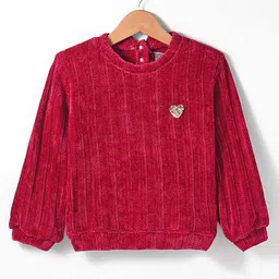 Little Kangaroos Fleece Knitted Full Sleeves Sweater with Sequin Detailing - Maroon-picture-14
