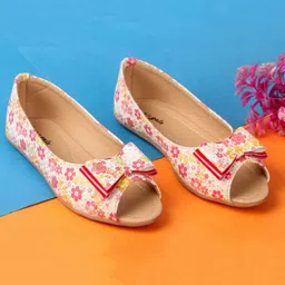 boyz n galz Floral Printed Bow Applique Detailed Ballerinas - Red-picture-26