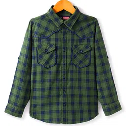 INFINITY Cotton Woven Full Sleeves Buffalo Checked Shirt - Green-picture-19