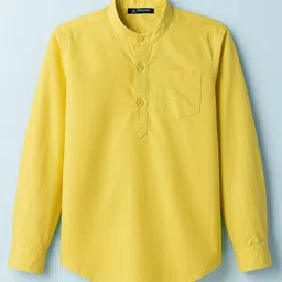 Pine Kids Cotton Woven Full Sleeves Mandarin Collar Solid Kurta Style Shirt - Yellow-image-60