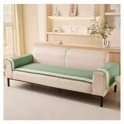 House of Quirk Herringbone Chenille Sofa Cover Set 3- Green-picture-11